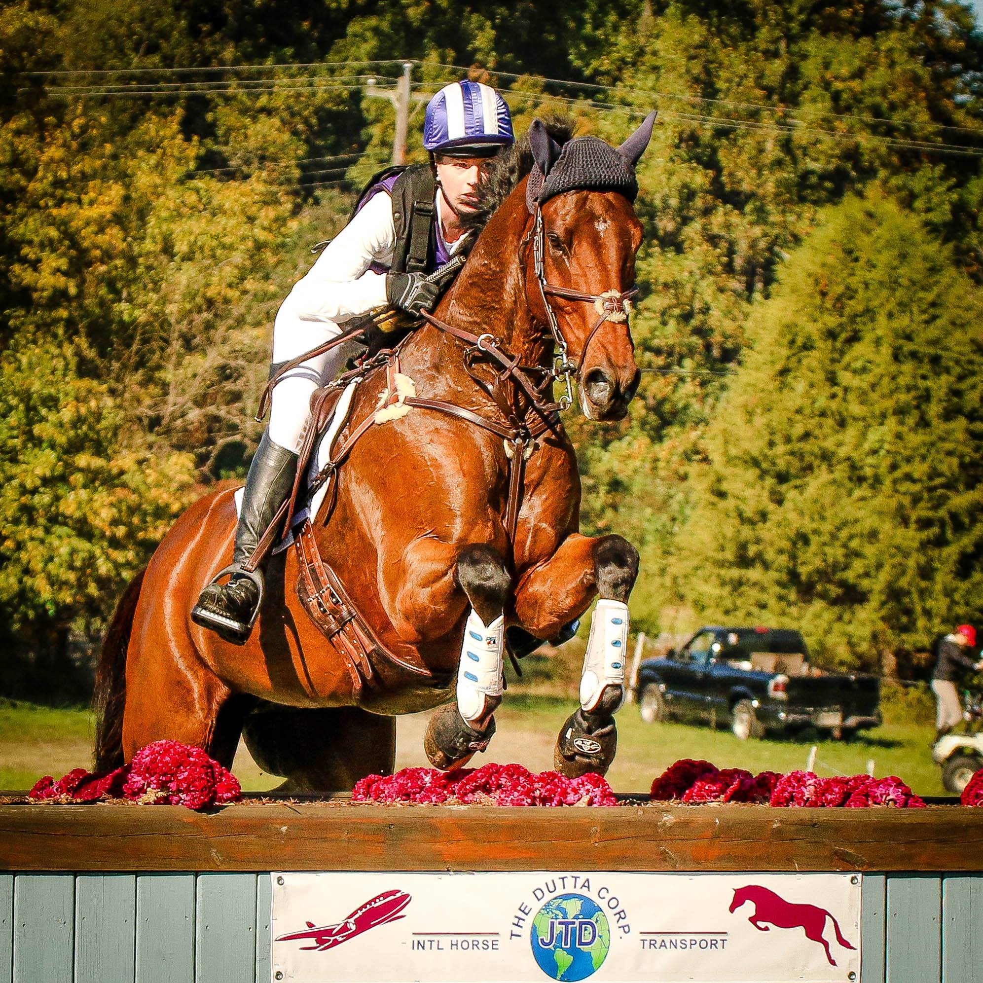 Holly Payne Caravella riding cross-country at Fair Hill